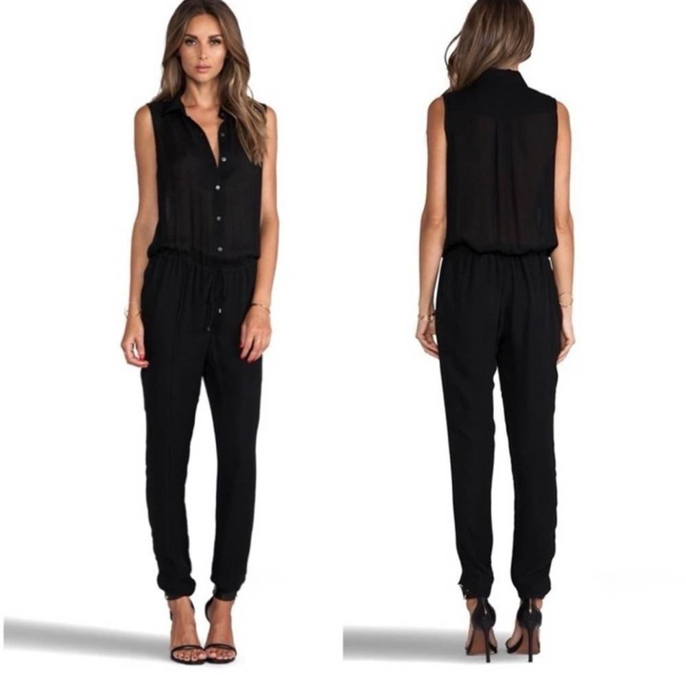 New 100% Silk Haute Hippie Chic‎ Black Button-Up Jumpsuit